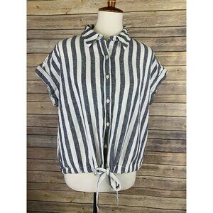 Sanctuary Medium Striped Top Tie Waist Linen Blend